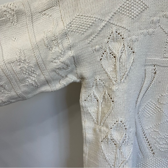 Vintage Sweater 100% Cotton Mockneck Textured Knitwear Made in USA Cream Size S - Picture 6 of 13